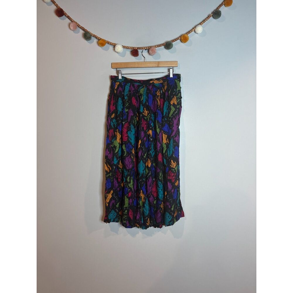 Vintage black colorful patterned midi skirt